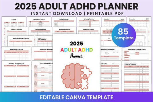 2025 Adult ADHD Planner for Canva Kdp - digibai