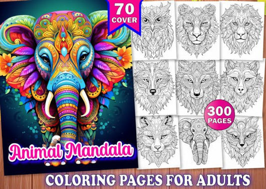 300 Adults Animal Mandala Coloring Book Pages