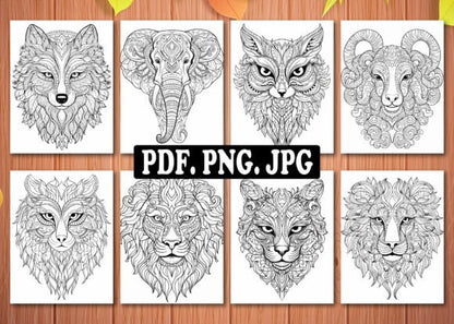 300 Adults Animal Mandala Coloring Book Pages