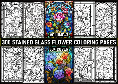 300+ Stained Glass Flower Coloring Pages