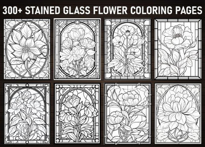 300+ Stained Glass Flower Coloring Pages