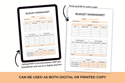 Budget Planner - Printable - digibai